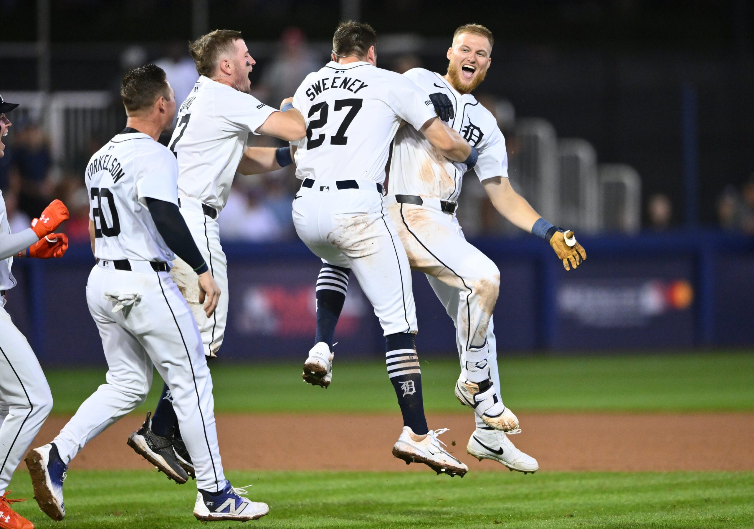 Detroit Tigers outfielder Parker Meadows (22) celebrates with teammates after hitting a walk-off single against the New York Yankees at BB&T Ballpark at Historic Bowman Field. As thrilling as this moment was, it raises an interesting question in the context of sports betting: What Percent of Bets to Win to be Profitable?? Understanding this percentage is crucial for bettors aiming to consistently turn a profit, much like how Meadows consistently delivers under pressure for his team. Mandatory Credit: Kyle Ross-USA TODAY Sports